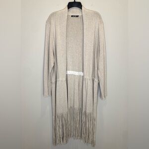 NIC+ZOE Fringe Duster Cardigan Sweater Cream Linen Blend Size 2X